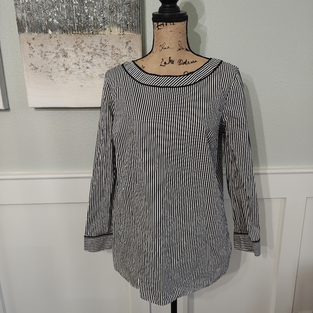 Talbot's Black and White Striped Women's Blouse with hidden zipper on side